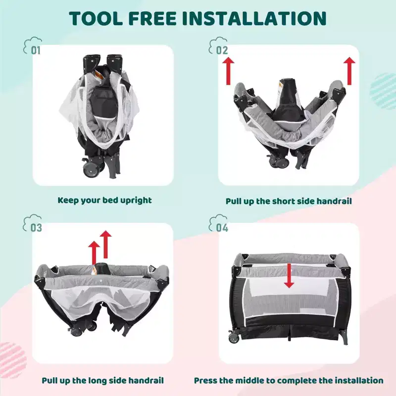 TODECARE 4 in 1 Baby Bassinet, Portable Pack and Play, Convertible Bedside Crib Sleeper, Diaper Changer, Storage Basket & Travel Bag