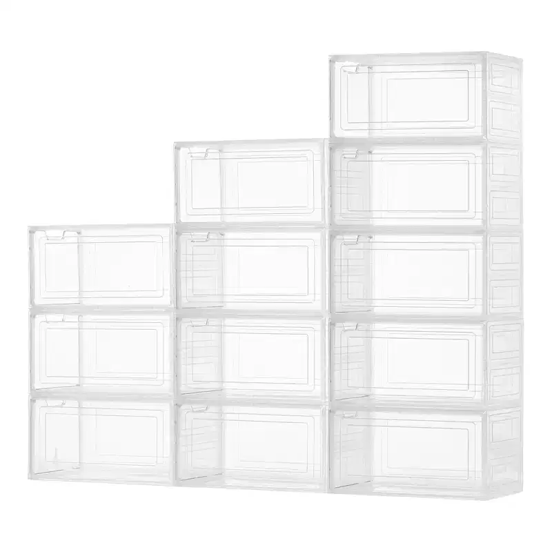 Clear White Stackable Shoe Boxes, 12-Pack, Magnetic Door