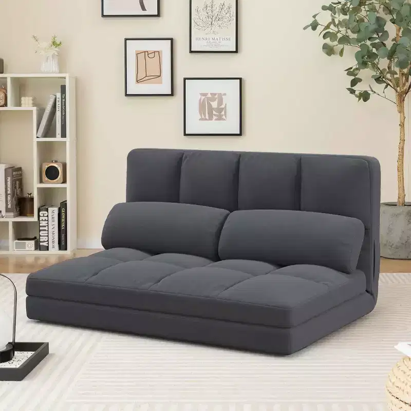 Costway Floor Sofa Bed with 2 Pillows 6 Positions Adjustable Backrest Velvet Cover Dark Grey/Light Grey