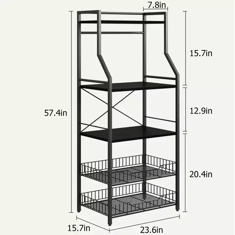 COZONY 5-Tier Kitchen Baker's Rack with Storage Shelves and Hooks, Metal Frame Microwave Stand and Coffee Bar Station
