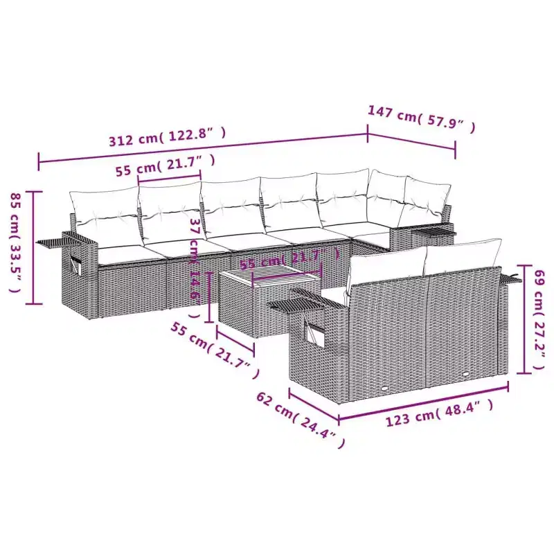 vidaXL Modular Garden Sofa Set with Cushions Poly Rattan