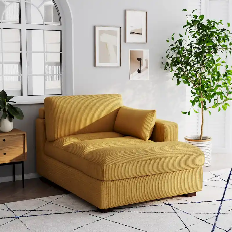 Oversize Corduroy Chaise Lounge Modular Sectional Sofa with Pillow