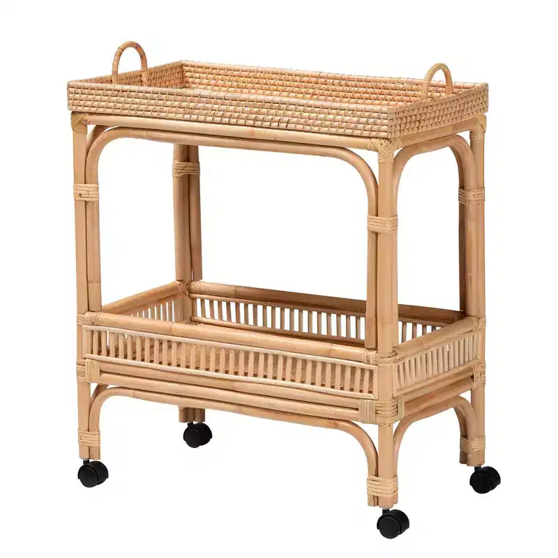 bali & pari Lombok Rattan Wine Cart Natural Brown: Indoor Bar Cart with Wine Holder, No Assembly Required