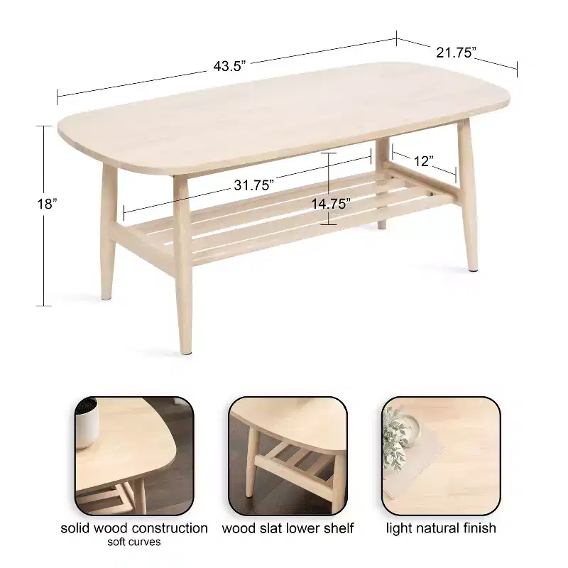 Kate and Laurel Nilas Wood Coffee Table, 44x22x18, Natural