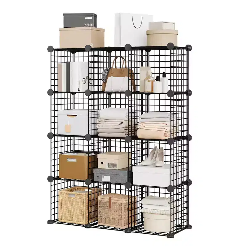 12-Cube Storage Organizer 37 x 13 x 38 Modular Wire Shelving Unit for Closet, Bedroom, Office (1-Pack)