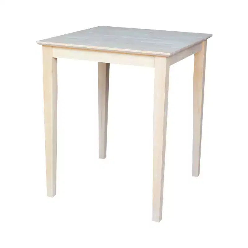 International Concepts Square Solid Wood Counter Height Table with Shaker Legs Unfinished