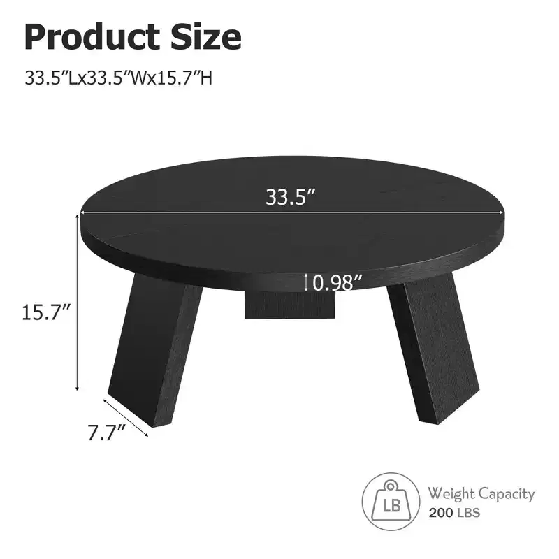 Round Coffee Table for Living Room, 33.5 Modern Center Tables with 3 Sturdy Legs, Wood Circle Cocktail Tables for Small Space, Easy Assembly