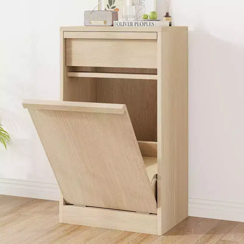 Tilt Out Trash Cabinet, with 10 Gallon Storage, Hidden Freestanding Garbage Can Cabinet Laundry Hamper for Kitchen Dining Living Room