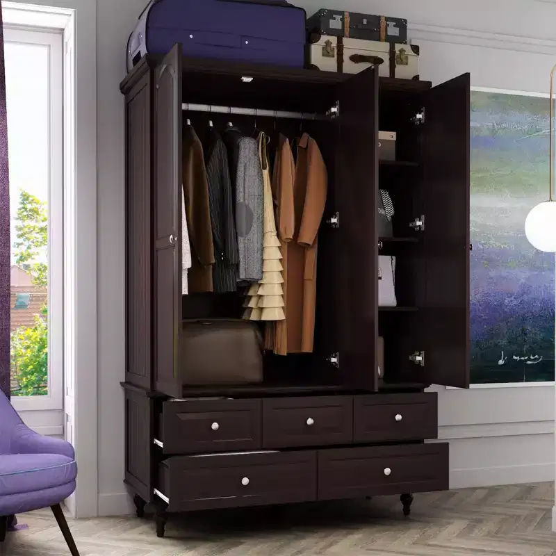 Famapy Wardrobe with Mirror 3 Doors 5 Drawers Classic Style