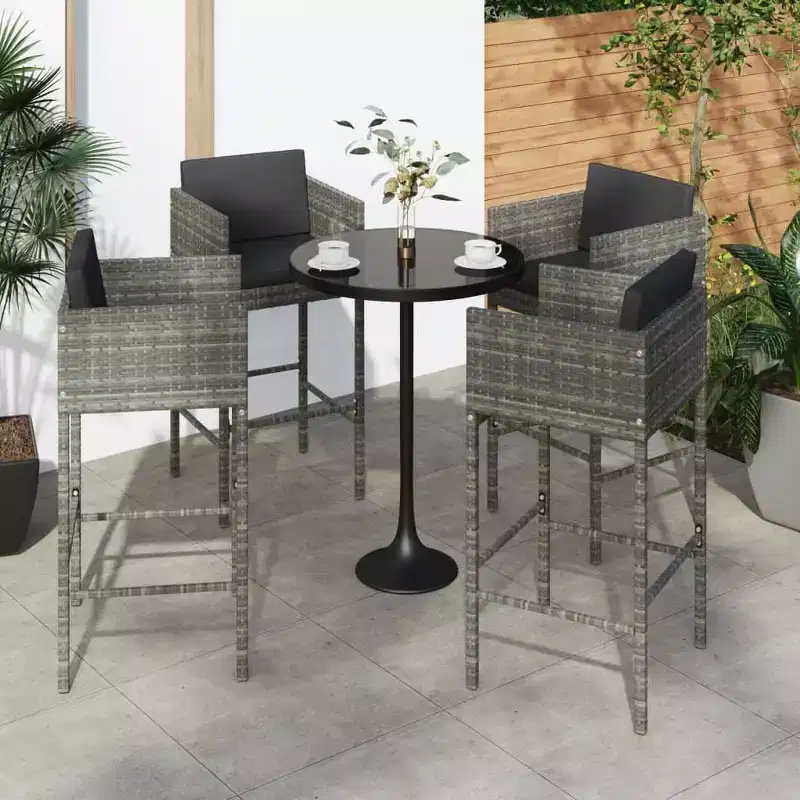 vidaXL Bar Stool Set of 4 Poly Rattan, Powder-Coated Steel