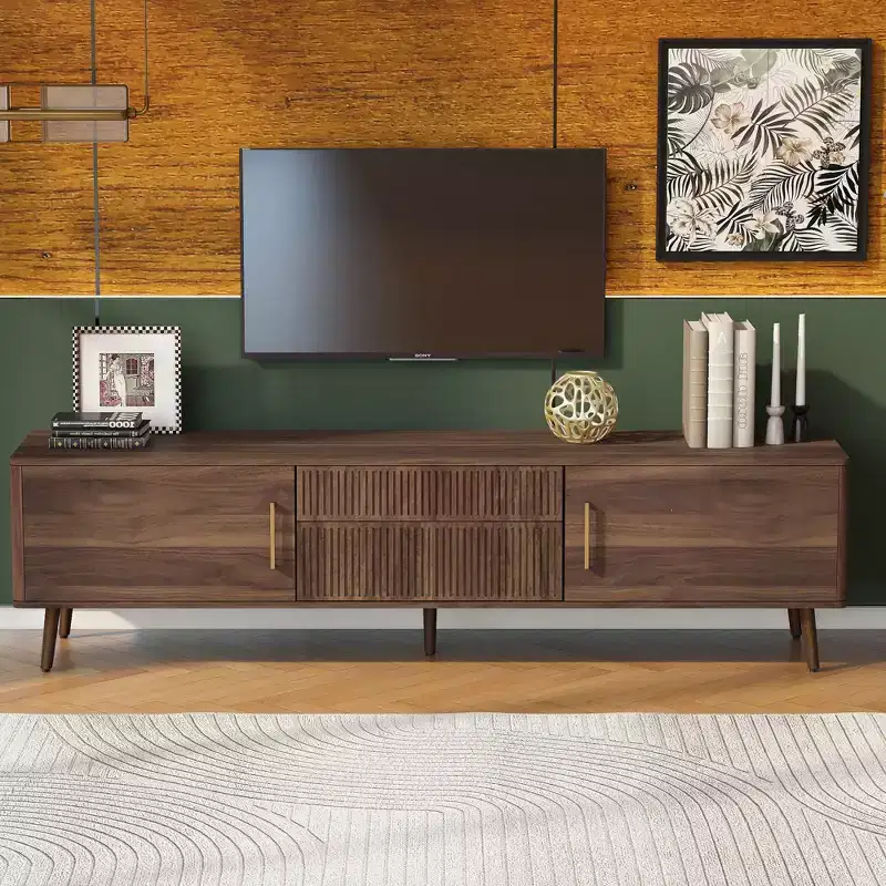 Mid-Century TV Stand with 2 Drawers for TVs up to 80