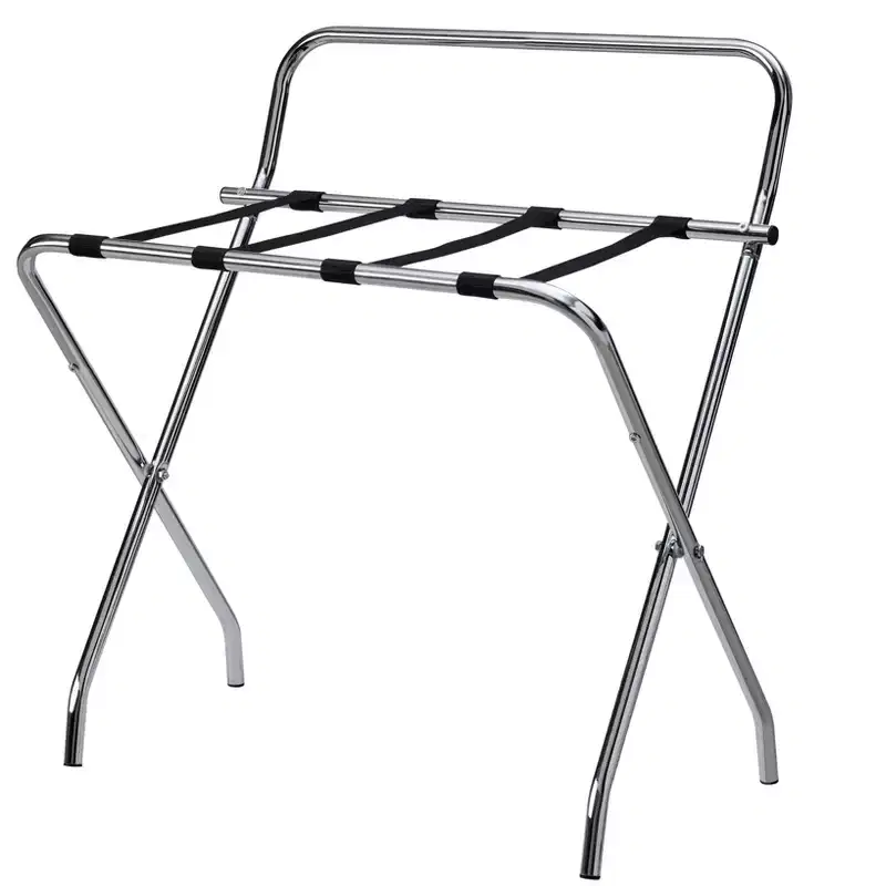 Kings Brand Furniture Ludlow Folding Luggage Rack, Stylish Suitcase Stand, High Back, Chrome