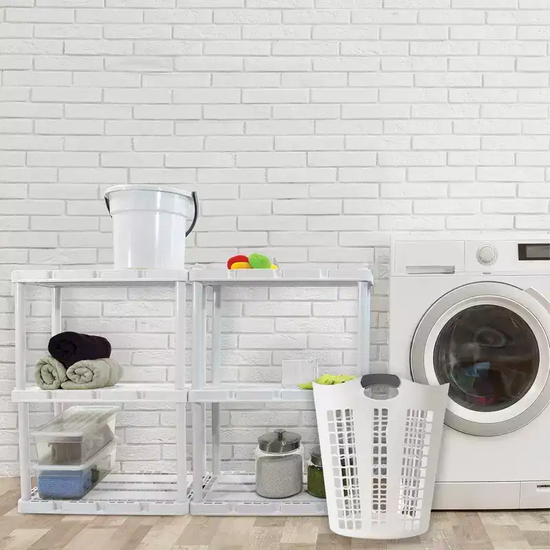Large Ventilated Plastic Laundry Hamper 87.5L with Handles Slim Design 5-Pack White