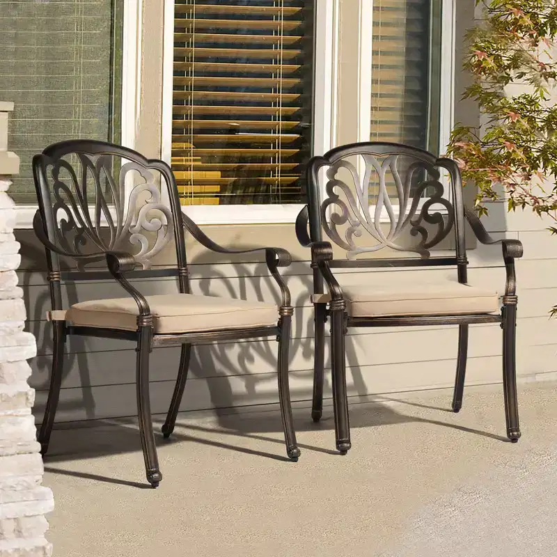 Karl Home | Metal Stackable Patio Dining Armchair with Cushion