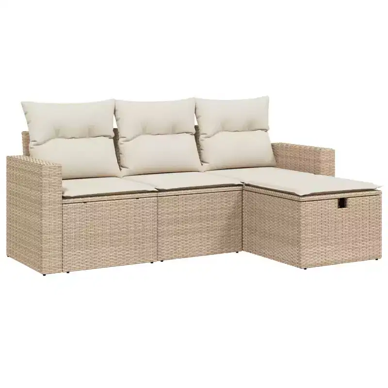 vidaXL Patio Sofa Set with Cushions Outdoor Furniture 4 Piece Poly Rattan