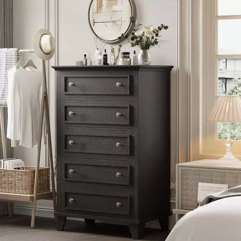 GustoWave 5-Drawer Tall Dresser,48 Vintage Wood Chest with Storage for Bedroom, Hallway & Closet
