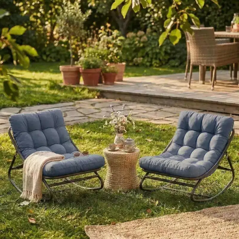 2pc Rocking Chair, Outdoor Lounge Chairs with Thick Waterproof Cushion, 300lbs Heavy Duty Metal Patio Rocking Chair for Garden, Porch, Nursery, Grey