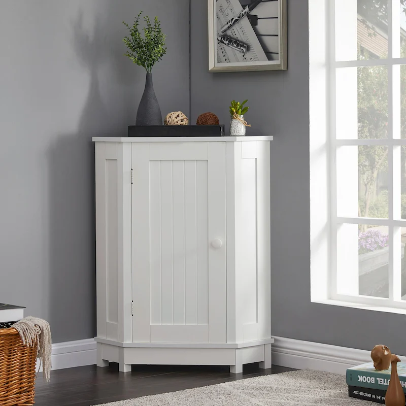 Triangle Corner Bathroom Storage Cabinet with Adjustable Shelf