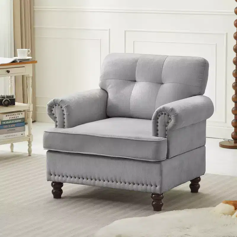 Chenille Upholstered Pull Point Accent Chair, Sofa Armrest Chair for Living Room, Bedroom, Office