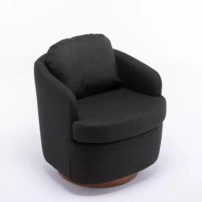 Sofa Chair, Swivel Accent Chair With Cushion, Solid Wood Round Bottom Legs, 360-Degree Armchair Swivel Chairs black