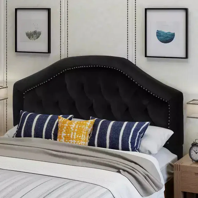 Button-Tufted Upholstered Headboard with Nailhead Accents, Full/Queen
