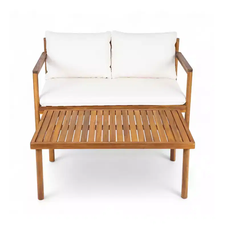 Christopher Knight Home Negley Outdoor 2 Piece Acacia Wood and Rope Chat Set with Water Resistant Cushion