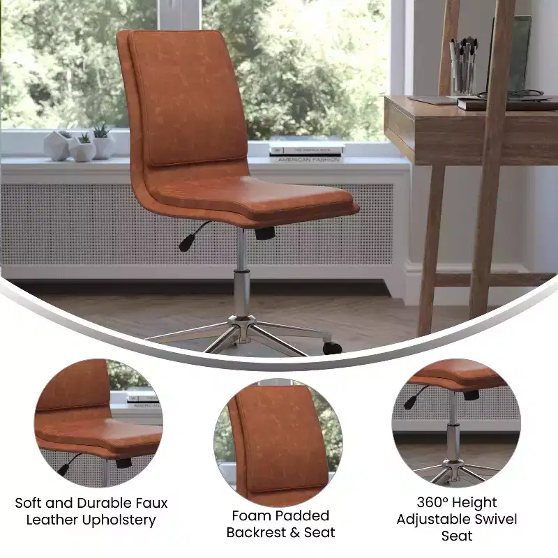 Mid-Back Armless Swivel Task Office Chair Bonded Leather Adjustable Metal Base