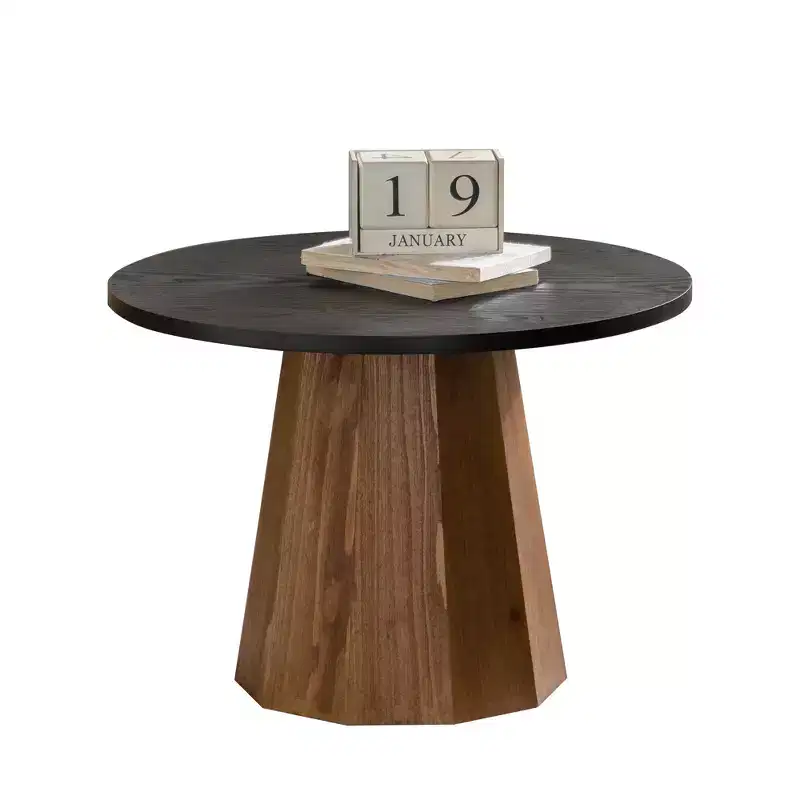 Round Coffee Table with Real Bark Pattern Veneer and Sturdy Pedestal Base