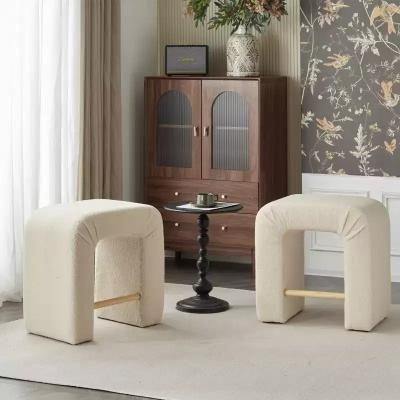 Okak 24 Inverted U-Shaped Boucle Bar Stools Set of 2, Modern Dining Chairs with Footrest, Chic Stools for Kitchen Island, Living Room