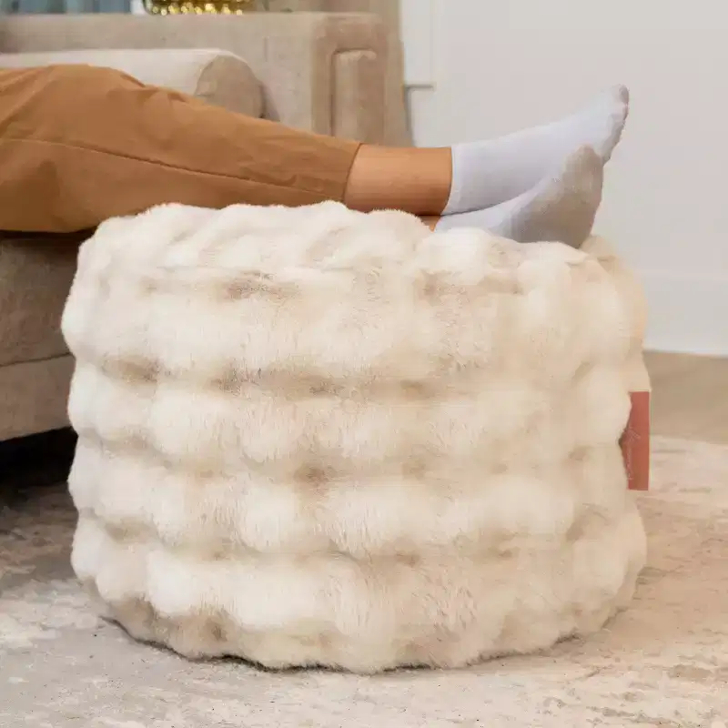 Round Ottoman Accent Pouf - Faux Fur