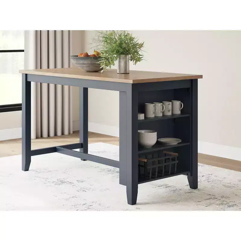 Counter Height Dining Table with Butcher Block Top & 3 Storage Shelves, Seats 4