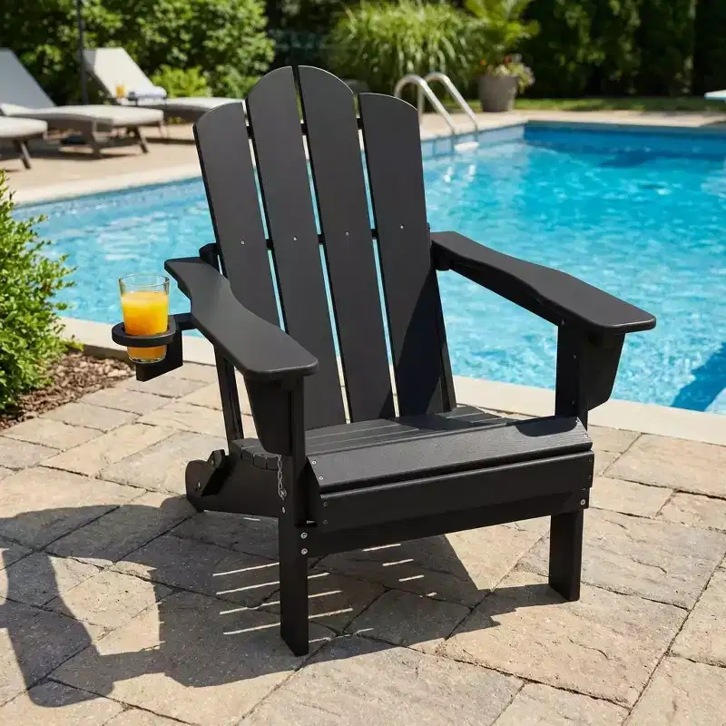 HYLEORY Plastic/Resin Folding Adjustable Back Adirondack Chair with Cup Holder