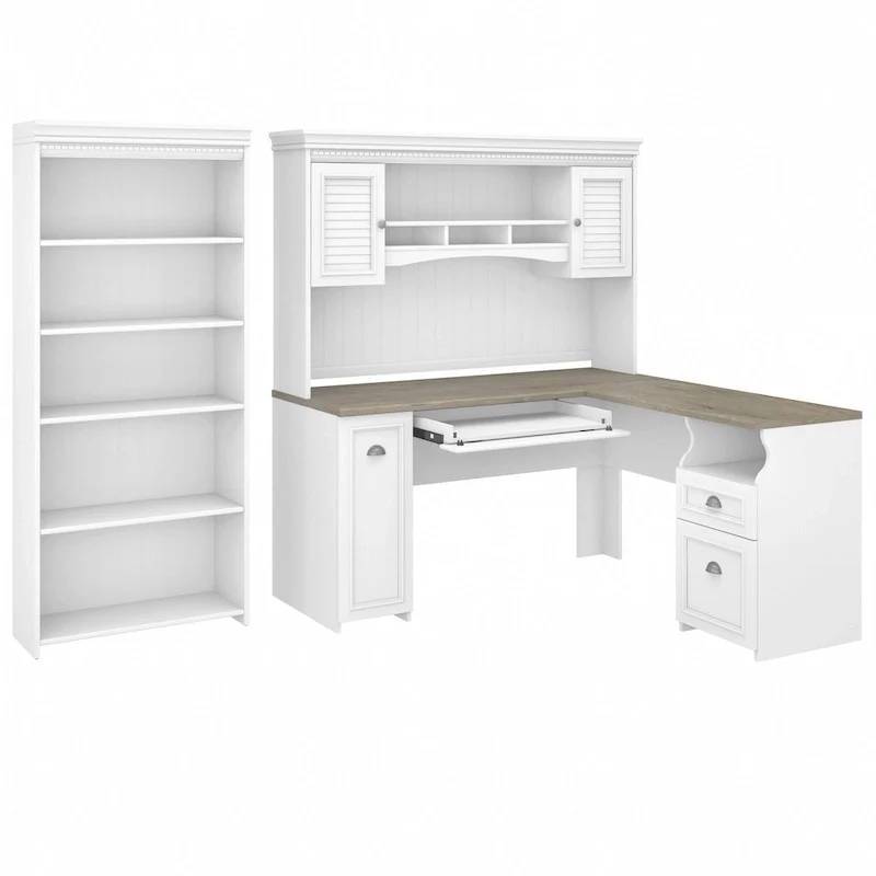 Fairview 60W L Shaped Desk with Hutch and Bookcase by Bush Furniture