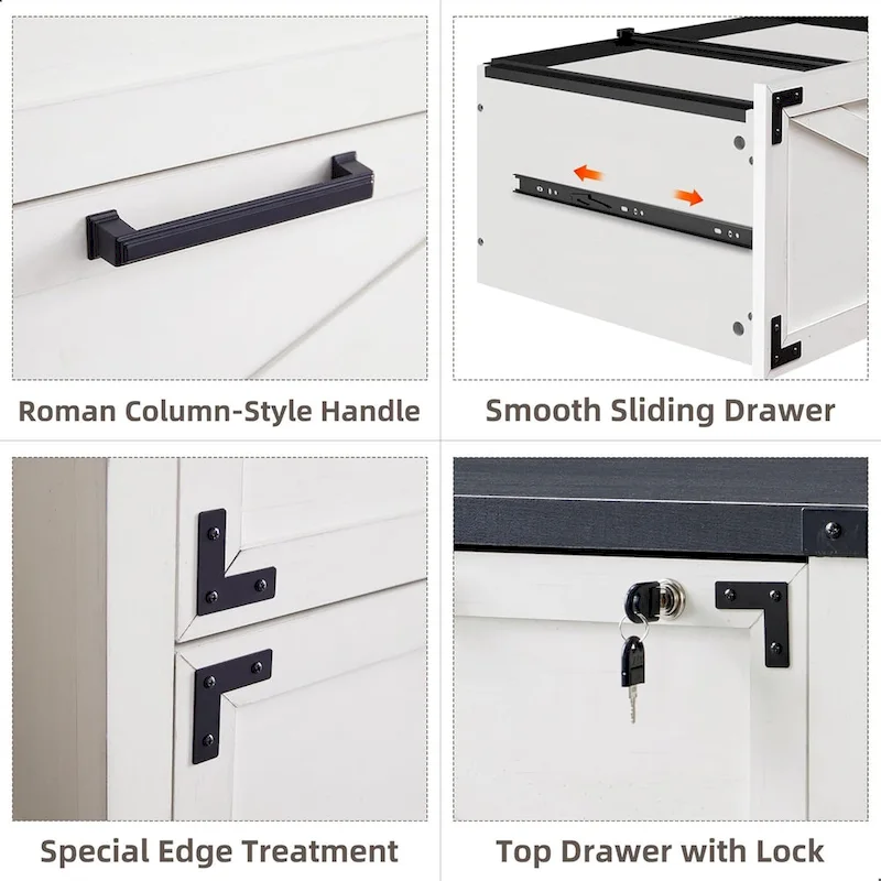 Farmhouse 2 Drawer File Cabinet, Lateral Filing Cabinet with Lock