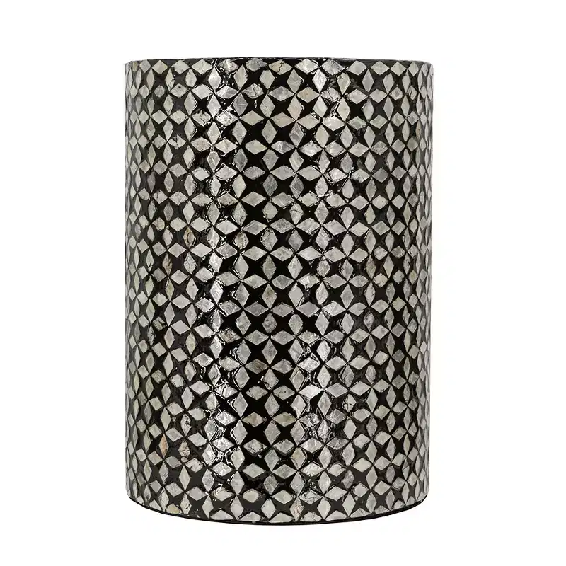 Black Round Capiz Accent Stool Garden Side Table D14x20