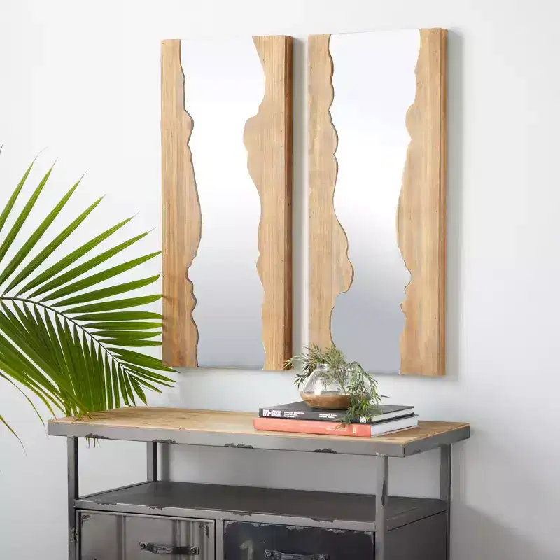 Contemporary Wood Wall Mirror Set of 2 Brown - Olivia & May: Handmade Rectangular Live Edge, No Assembly Required