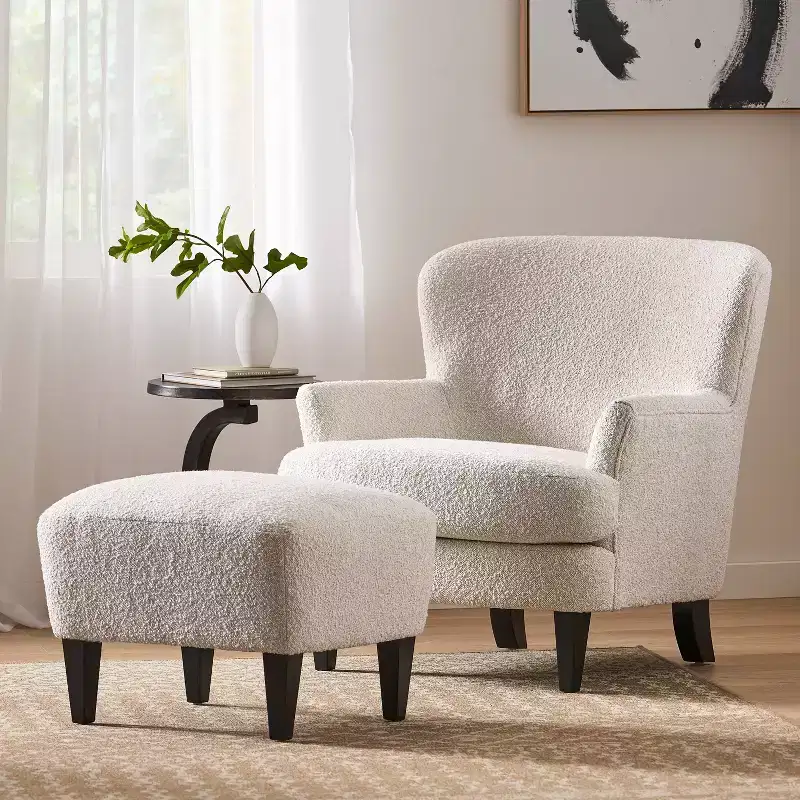 Christopher Knight Home Hartshorn Boucle Upholstered Club Chair and Ottoman Set Almond/Matte Black