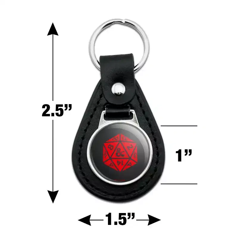 Dungeons And Dragons D20 Dice Black Leather Keychain