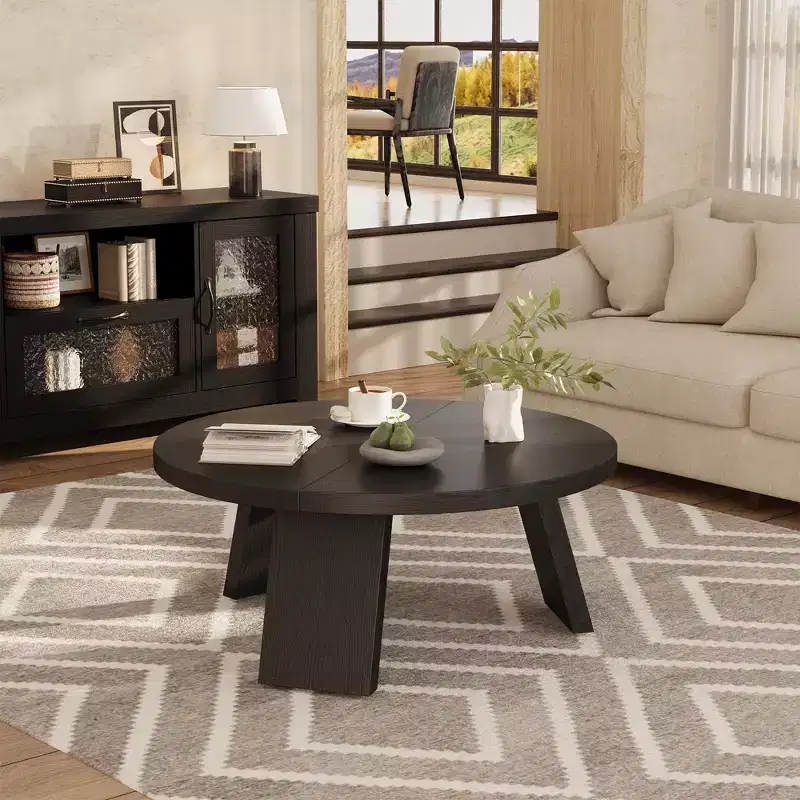 Round Coffee Table for Living Room, 33.5 Modern Center Tables with 3 Sturdy Legs, Wood Circle Cocktail Tables for Small Space, Easy Assembly