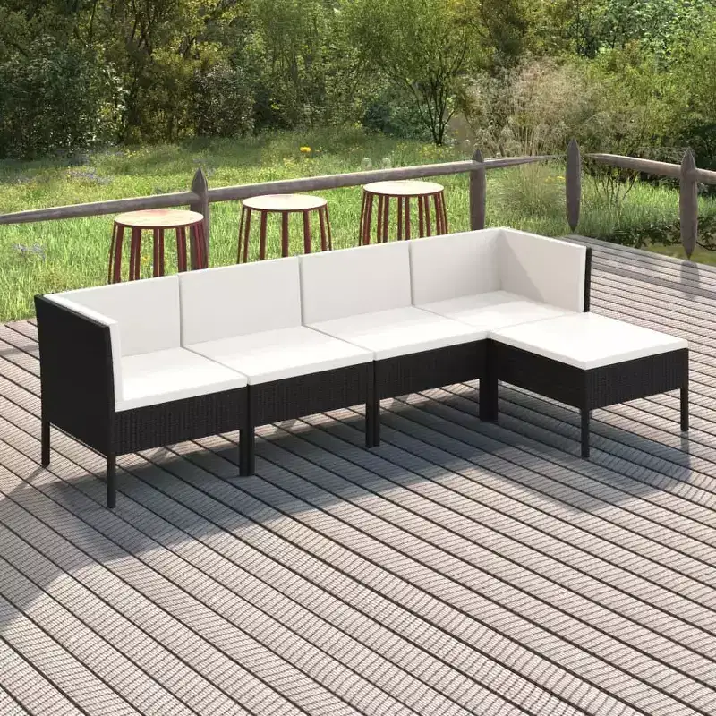 vidaXL Patio Lounge Set Outdoor Sectional Sofa Set Table Poly Rattan Black