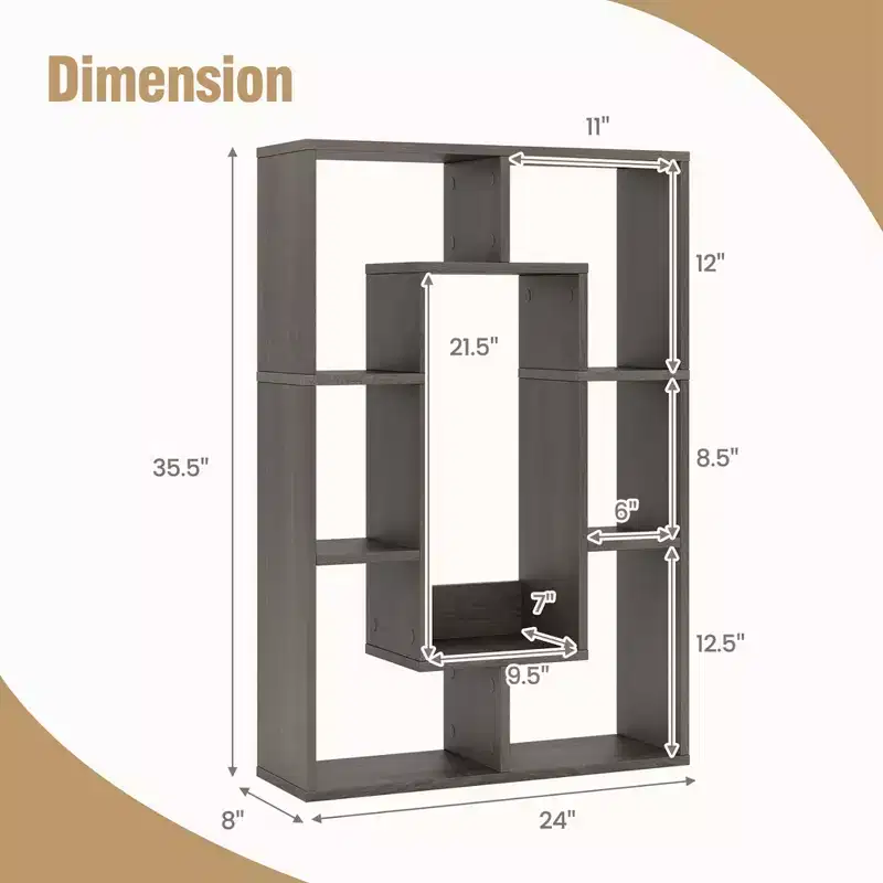Costway 2 PCS 7-Cube Geometric Bookshelf with Anti-Toppling Device Modern Open Bookcase White/Grey/Natural