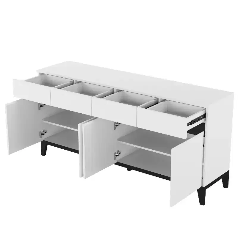White Modern 4 Doors Sideboard Buffet With 4 Storage Drawers