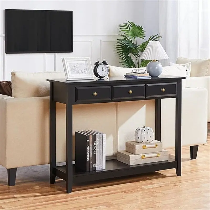 Black MDF Console Table with 3 Drawers, Single-User