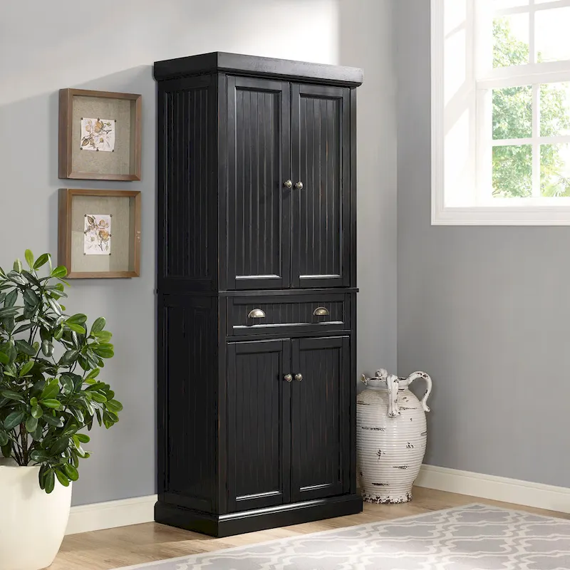 Distressed Black Kitchen Pantry Cabinet