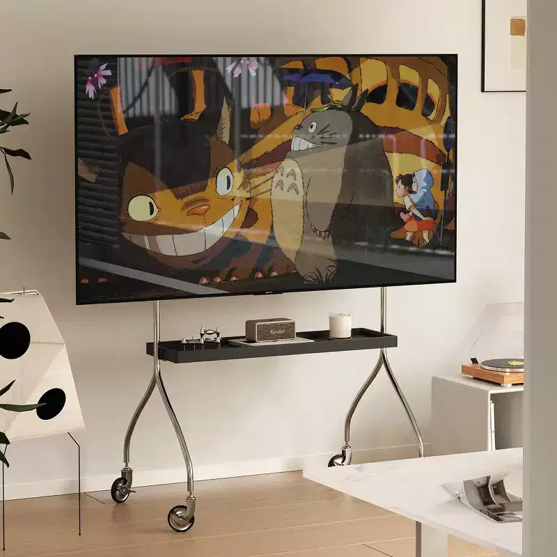 Walk around TV Stand with Antique, Black Movable Stand for Floor-Standing Display TV Cabinet and Projection TV Stand