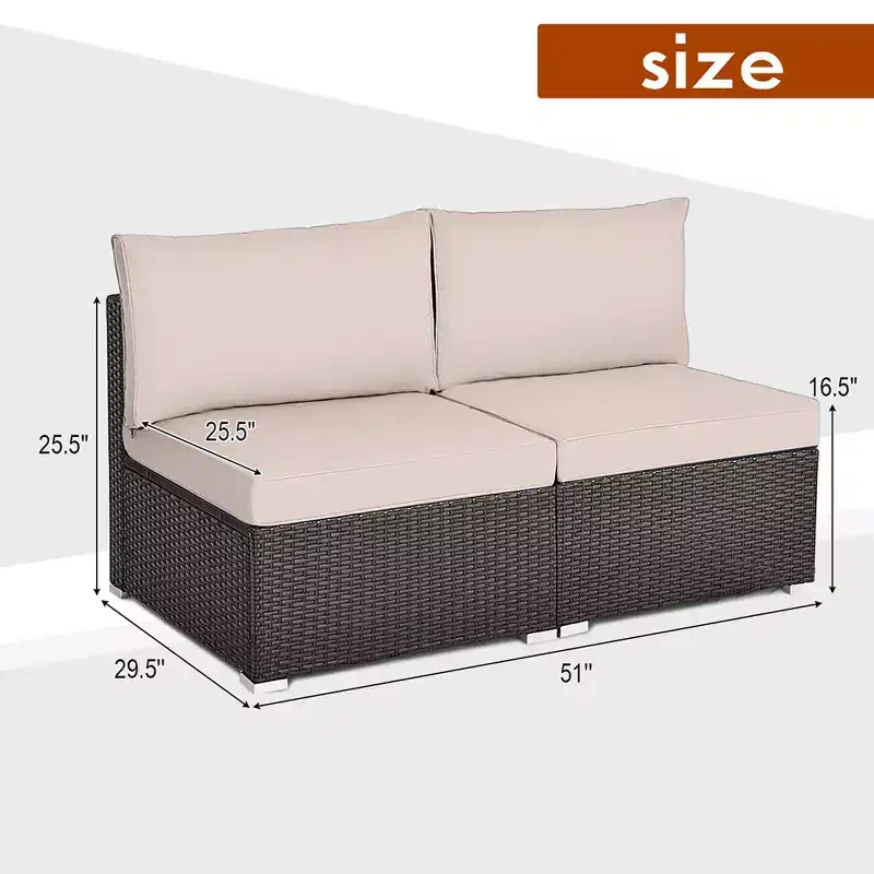Costway 2PCS Patio Rattan Armless Sofa Sectional Conversation Furniture Set W/Cushion