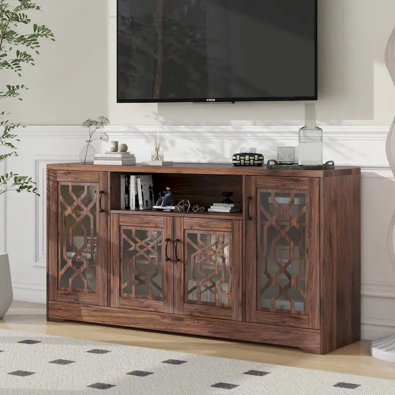 TV Stand for 65+ Inch TV, Rustic Media Console with Storage Shelves, Wood Television Stand for Living Room