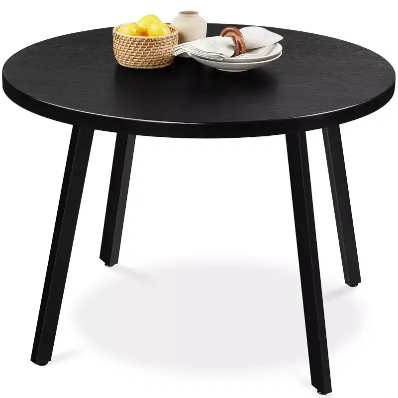 35.5in Mid-Century Modern Round Dining Table with Steel Legs and Adjustable Feet