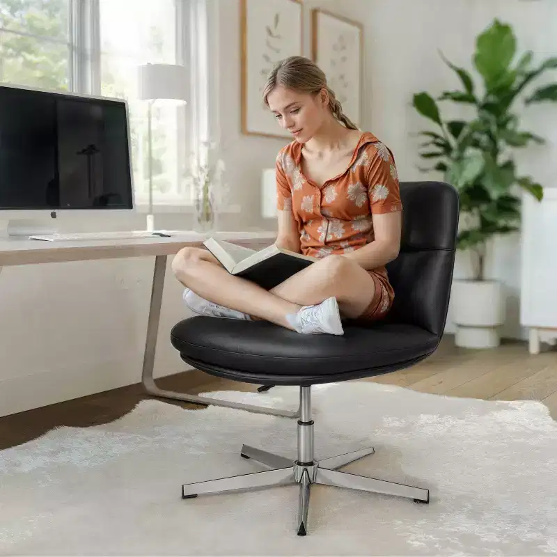 Flash Furniture Chloe Commercial Wide Mid-Back Padded Upholstered Armless Stationary Task Office Chair with Adjustable Height, Swivel Function, Frame