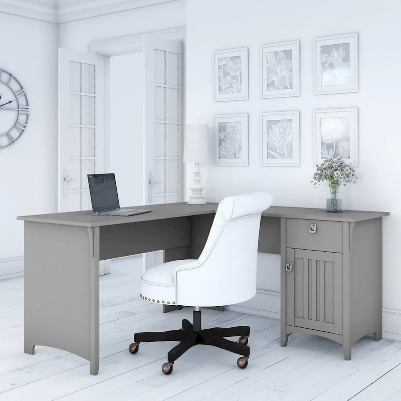 L-Shaped Desk with Storage in Cape Cod Gray